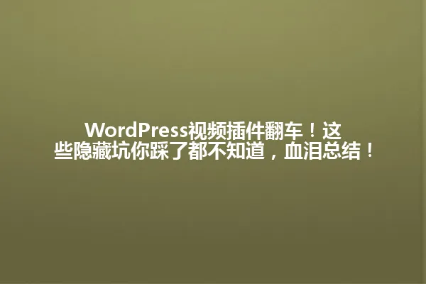 WordPress视频插件翻车!这些隐藏坑你踩了都不知道,血泪总结! 一
