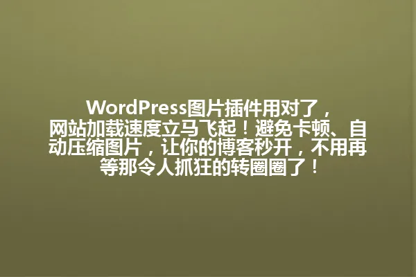 WordPress图片插件用对了,网站加载速度立马飞起!避免卡顿、自动压缩图片,让你的博客秒开,不用再等那令人抓狂的转圈圈了! 一