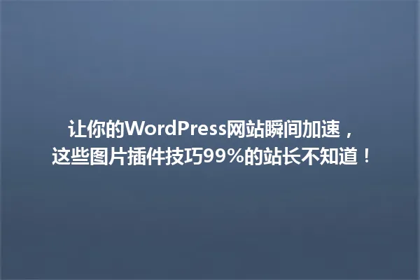 让你的WordPress网站瞬间加速,这些图片插件技巧99%的站长不知道! 一