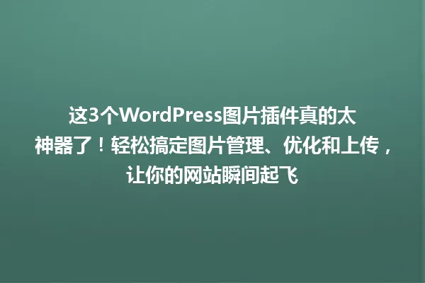 这3个WordPress图片插件真的太神器了!轻松搞定图片管理、优化和上传,让你的网站瞬间起飞 一