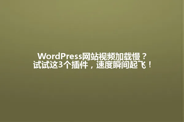 WordPress网站视频加载慢?试试这3个插件,速度瞬间起飞! 一