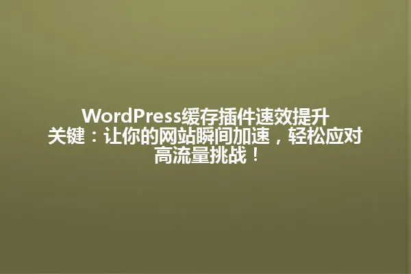WordPress缓存插件速效提升关键：让你的网站瞬间加速，轻松应对高流量挑战！ 一