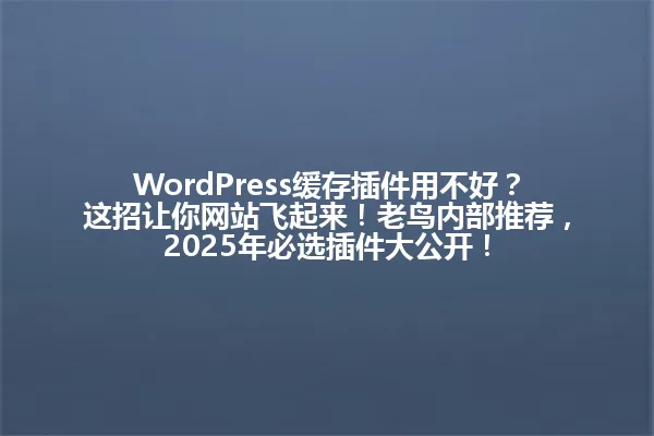 WordPress缓存插件用不好？这招让你网站飞起来！老鸟内部推荐，2025年必选插件大公开！ 一