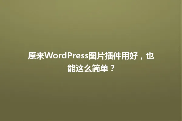 原来WordPress图片插件用好,也能这么简单? 一