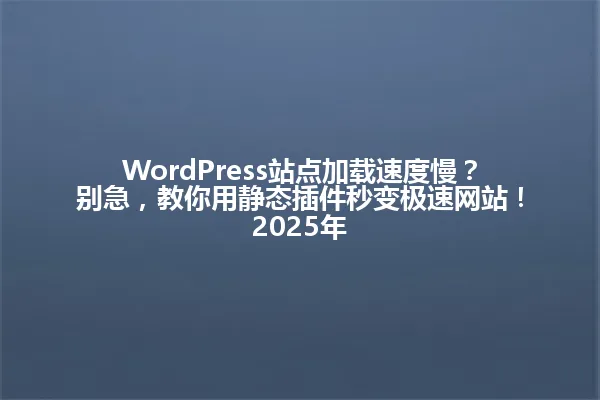 WordPress站点加载速度慢?别急,教你用静态插件秒变极速网站!2025年 一