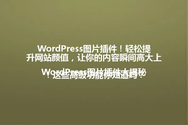 WordPress图片插件!轻松提升网站颜值,让你的内容瞬间高大上
WordPress图片插件大揭秘!这些高级功能你知道吗? 一