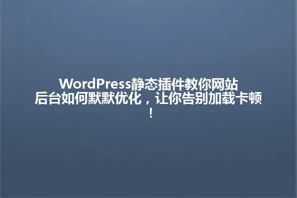 WordPress静态插件教你网站后台如何默默优化,让你告别加载卡顿! 一