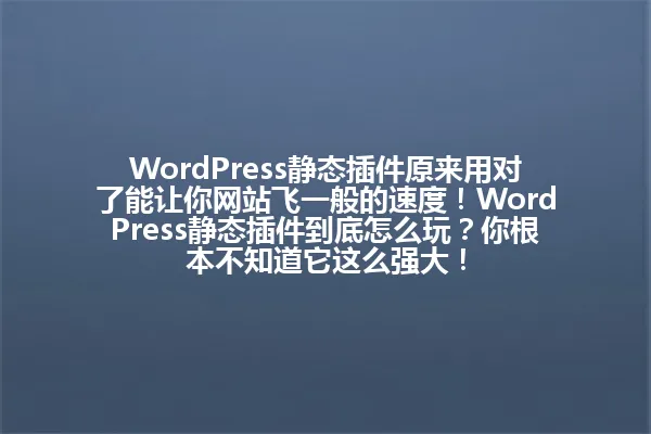 WordPress静态插件原来用对了能让你网站飞一般的速度!WordPress静态插件到底怎么玩?你根本不知道它这么强大! 一