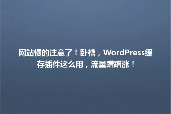 网站慢的注意了!卧槽,WordPress缓存插件这么用,流量蹭蹭涨! 一
