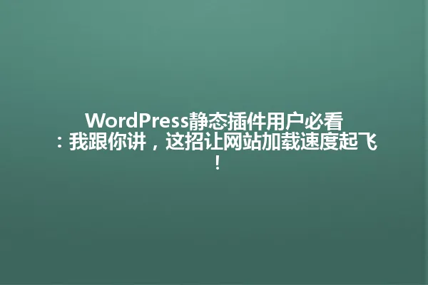 WordPress静态插件用户必看:我跟你讲,这招让网站加载速度起飞! 一