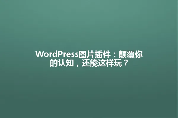 WordPress图片插件:颠覆你的认知,还能这样玩? 一