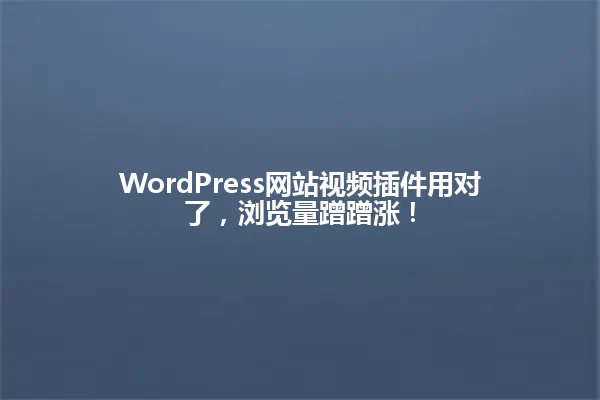 WordPress网站视频插件用对了，浏览量蹭蹭涨！ 一