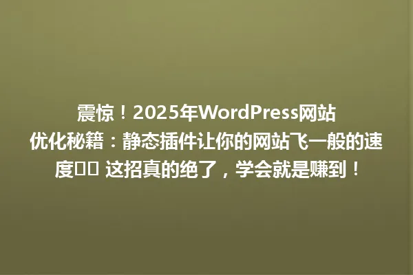 震惊!2025年WordPress网站优化秘籍:静态插件让你的网站飞一般的速度⚡️ 这招真的绝了,学会就是赚到! 一