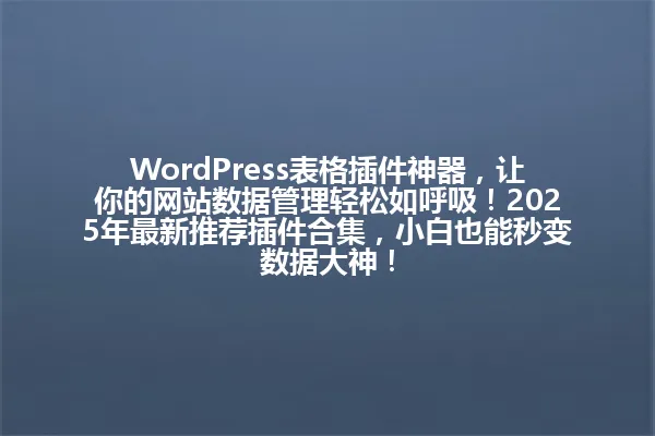 WordPress表格插件神器,让你的网站数据管理轻松如呼吸!2025年最新推荐插件合集,小白也能秒变数据大神! 一