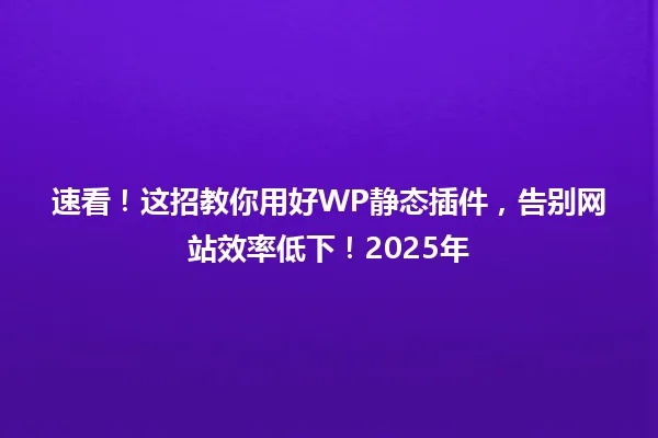 速看!这招教你用好WP静态插件,告别网站效率低下!2025年 一