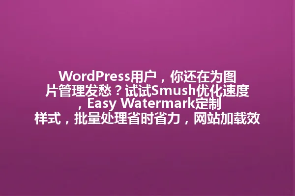 WordPress用户，你还在为图片管理发愁？试试Smush优化速度，Easy Watermark定制样式，批量处理省时省力，网站加载效率翻倍！ 一