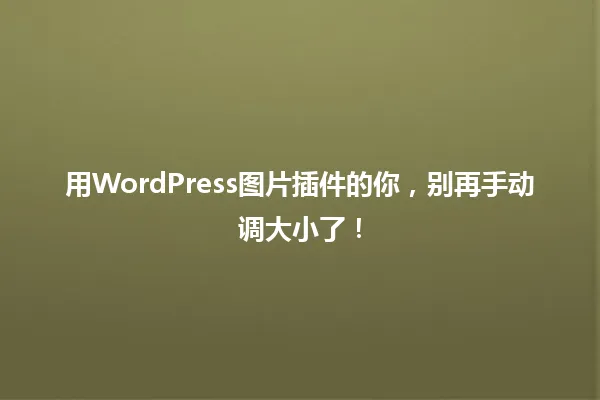 用WordPress图片插件的你，别再手动调大小了！ 一