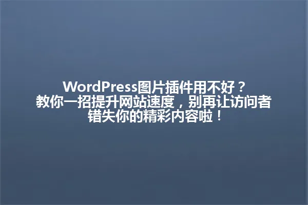 WordPress图片插件用不好?教你一招提升网站速度,别再让访问者错失你的精彩内容啦! 一