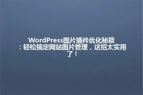 WordPress图片插件优化秘籍:轻松搞定网站图片管理,这招太实用了! 一