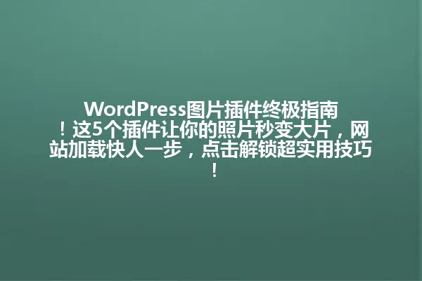 WordPress图片插件终极指南!这5个插件让你的照片秒变大片,网站加载快人一步,点击解锁超实用技巧! 一