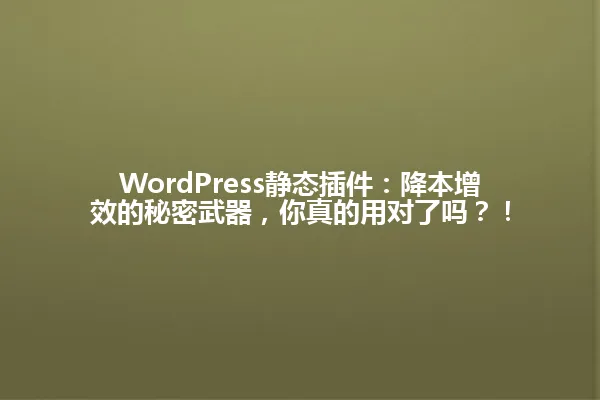 WordPress静态插件:降本增效的秘密武器,你真的用对了吗?! 一