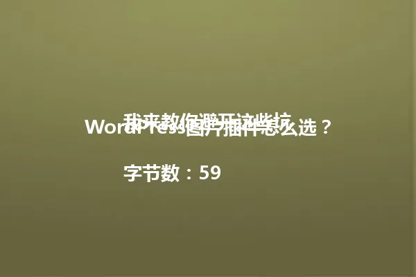 WordPress图片插件怎么选?我来教你避开这些坑
字节数:59 一