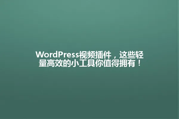 WordPress视频插件,这些轻量高效的小工具你值得拥有! 一