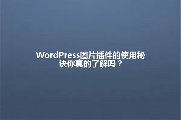 WordPress图片插件的使用秘诀你真的了解吗? 一