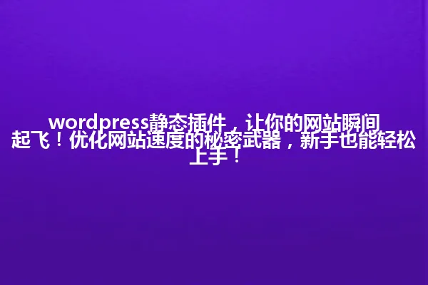 wordpress静态插件,让你的网站瞬间起飞!优化网站速度的秘密武器,新手也能轻松上手! 一