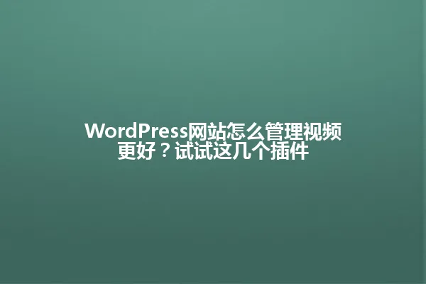 WordPress网站怎么管理视频更好?试试这几个插件 一