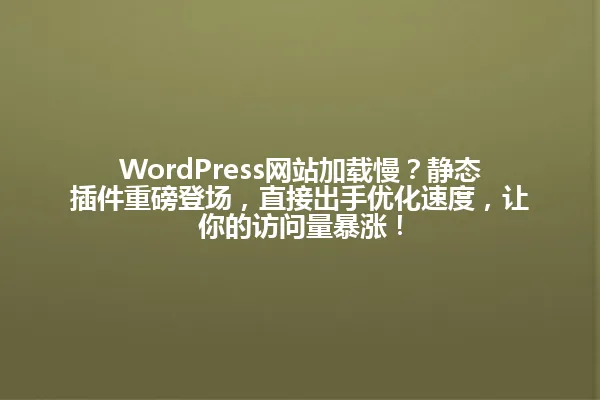 WordPress网站加载慢？静态插件重磅登场，直接出手优化速度，让你的访问量暴涨！ 一