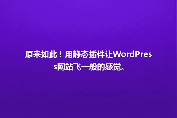 原来如此!用静态插件让WordPress网站飞一般的感觉。 一