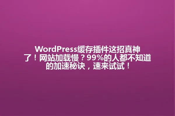 WordPress缓存插件这招真神了！网站加载慢？99%的人都不知道的加速秘诀，速来试试！ 一