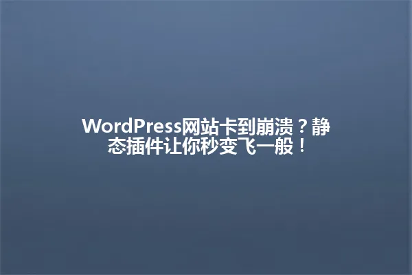 WordPress网站卡到崩溃?静态插件让你秒变飞一般! 一