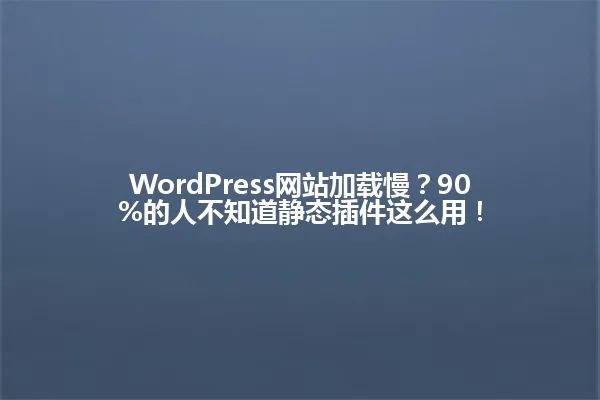 WordPress网站加载慢？90%的人不知道静态插件这么用！ 一