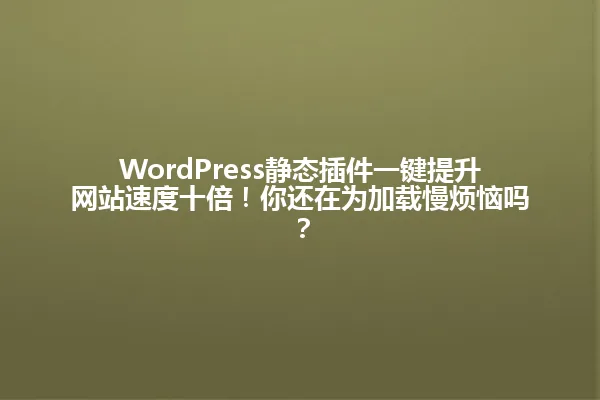 WordPress静态插件一键提升网站速度十倍！你还在为加载慢烦恼吗？ 一