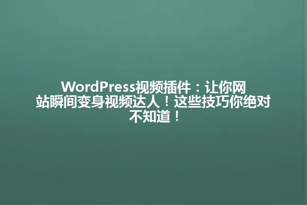 WordPress视频插件:让你网站瞬间变身视频达人!这些技巧你绝对不知道! 一
