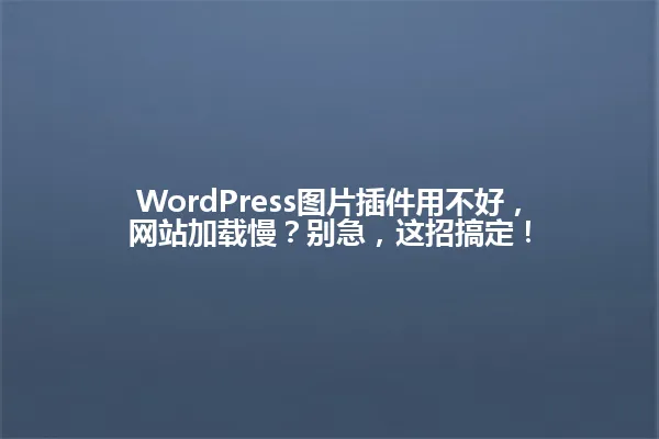 WordPress图片插件用不好,网站加载慢?别急,这招搞定! 一