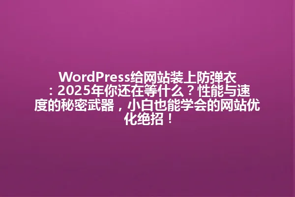 WordPress给网站装上防弹衣:2025年你还在等什么?性能与速度的秘密武器,小白也能学会的网站优化绝招! 一