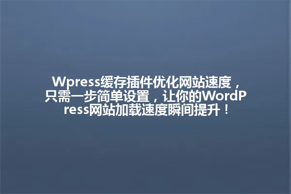 Wpress缓存插件优化网站速度,只需一步简单设置,让你的WordPress网站加载速度瞬间提升! 一