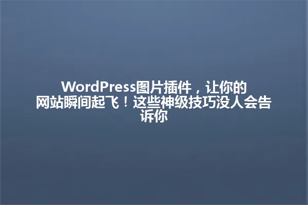 WordPress图片插件，让你的网站瞬间起飞！这些神级技巧没人会告诉你 一