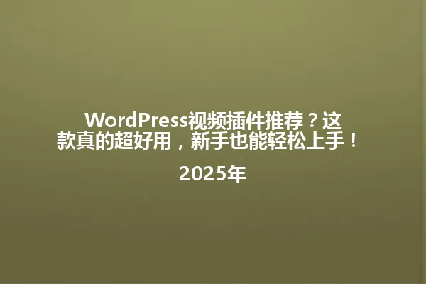 WordPress视频插件推荐?这款真的超好用,新手也能轻松上手!
2025年 一