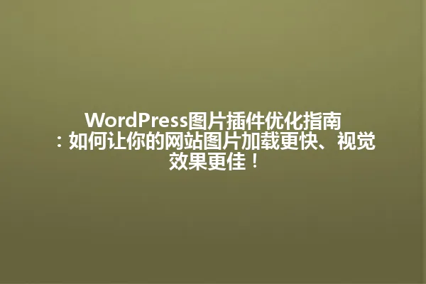 WordPress图片插件优化指南：如何让你的网站图片加载更快、视觉效果更佳！ 一