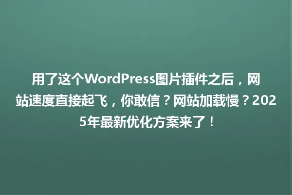 用了这个WordPress图片插件之后,网站速度直接起飞,你敢信?网站加载慢?2025年最新优化方案来了! 一