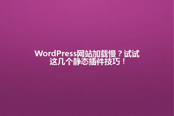 WordPress网站加载慢?试试这几个静态插件技巧! 一