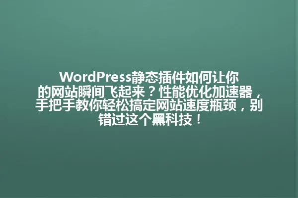 WordPress静态插件如何让你的网站瞬间飞起来?性能优化加速器,手把手教你轻松搞定网站速度瓶颈,别错过这个黑科技! 一
