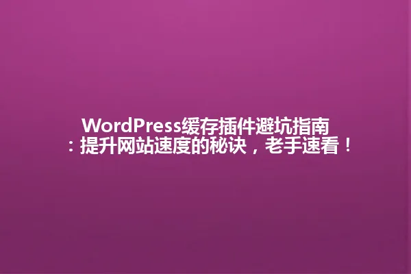 WordPress缓存插件避坑指南:提升网站速度的秘诀,老手速看! 一