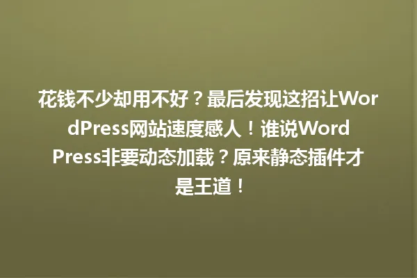 花钱不少却用不好?最后发现这招让WordPress网站速度感人!谁说WordPress非要动态加载?原来静态插件才是王道! 一