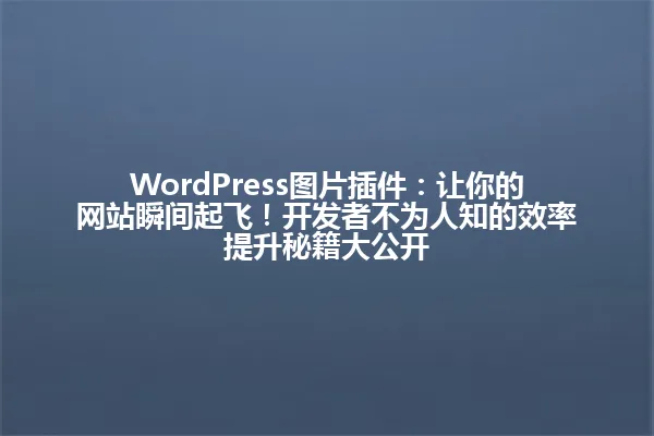 WordPress图片插件:让你的网站瞬间起飞!开发者不为人知的效率提升秘籍大公开 一