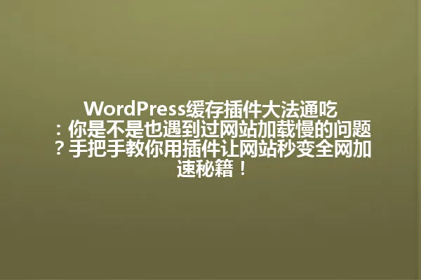 WordPress缓存插件大法通吃:你是不是也遇到过网站加载慢的问题?手把手教你用插件让网站秒变全网加速秘籍! 一